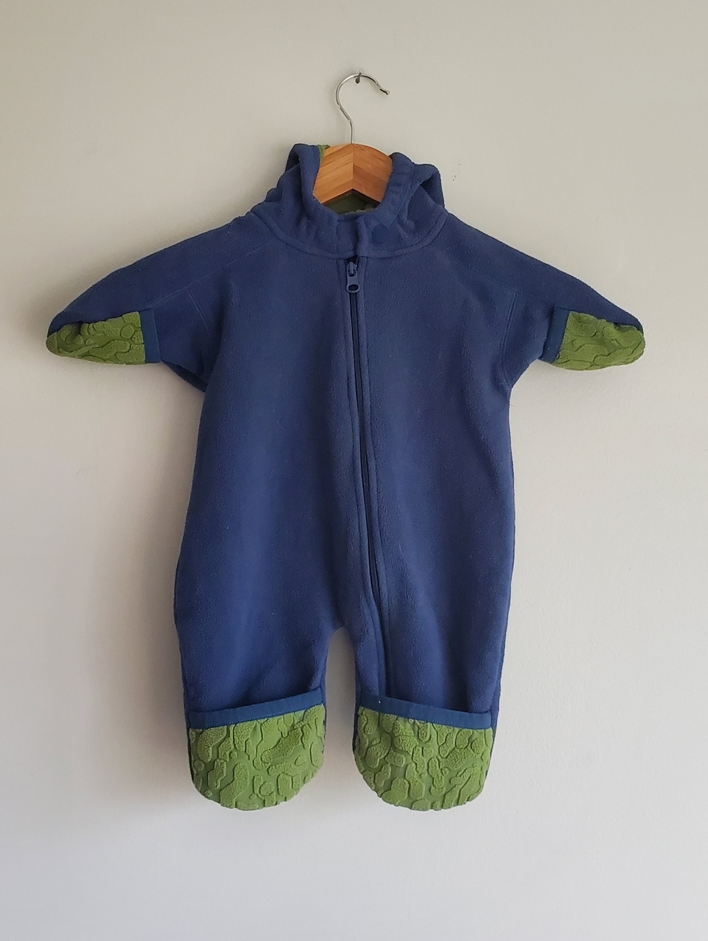 Rei Navy and Green Fleece Baby One-Piece Rompersnow Suit With Hood Size 3 Months